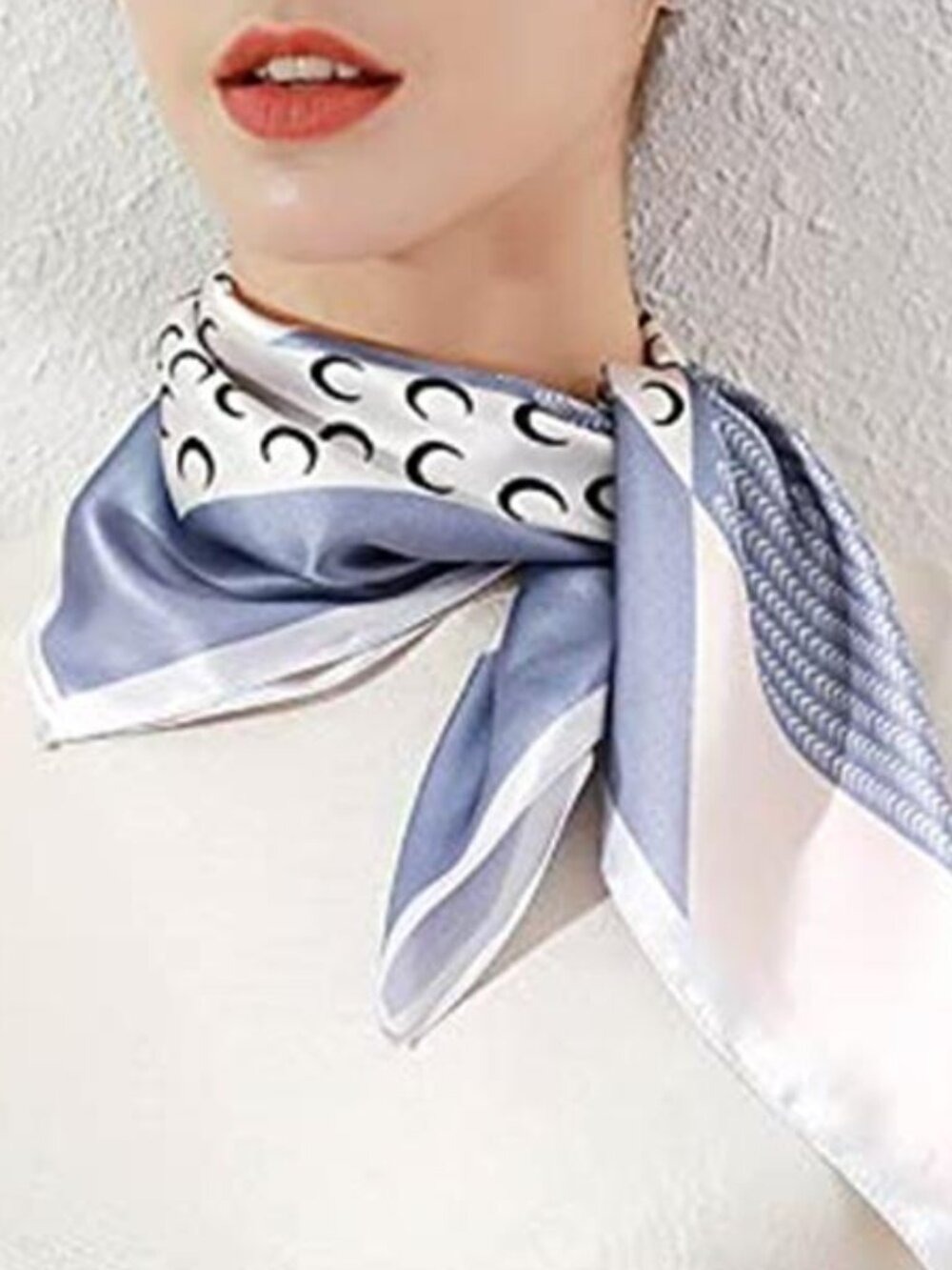 27.5" Mulberry Blue and White Silk Feeling Scarf Square Neck Satin Scarfs